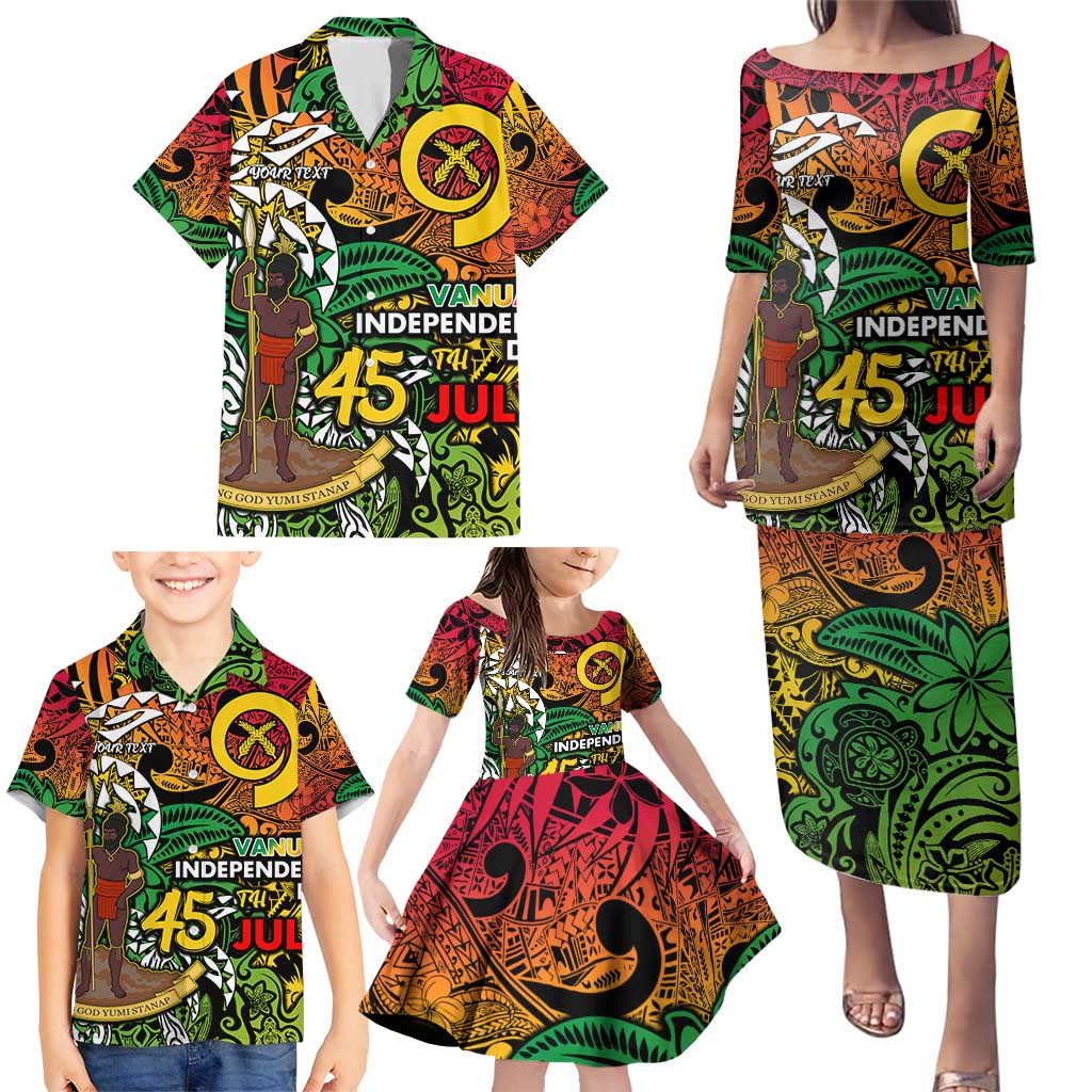 Personalized Vanuatu 45th Independence Anniversary Family Matching Puletasi and Hawaiian Shirt Melanesian Pattern Reggae - Polynesian Pride