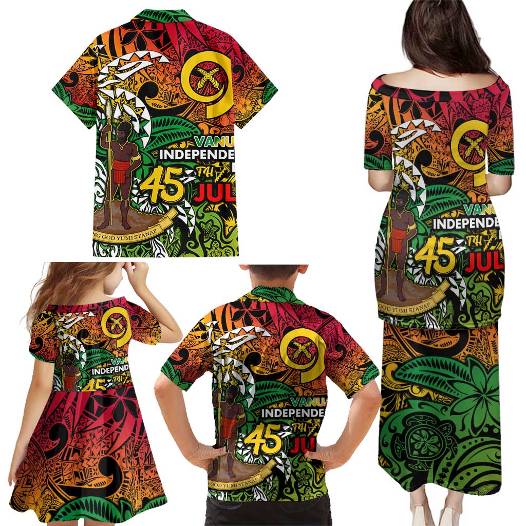 Personalized Vanuatu 45th Independence Anniversary Family Matching Puletasi and Hawaiian Shirt Melanesian Pattern Reggae - Polynesian Pride