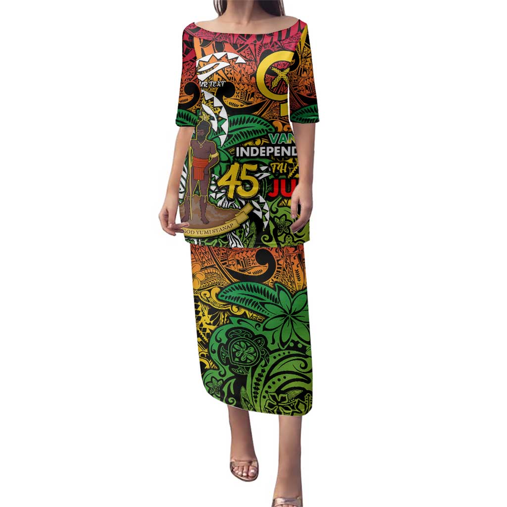 Personalized Vanuatu 45th Independence Anniversary Family Matching Puletasi and Hawaiian Shirt Melanesian Pattern Reggae - Polynesian Pride