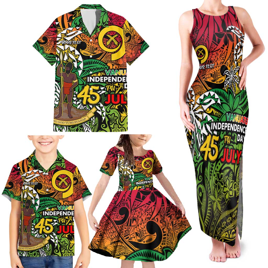 Personalized Vanuatu 45th Independence Anniversary Family Matching Tank Maxi Dress and Hawaiian Shirt Melanesian Pattern Reggae - Polynesian Pride