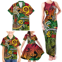 Personalized Vanuatu 45th Independence Anniversary Family Matching Tank Maxi Dress and Hawaiian Shirt Melanesian Pattern Reggae - Polynesian Pride