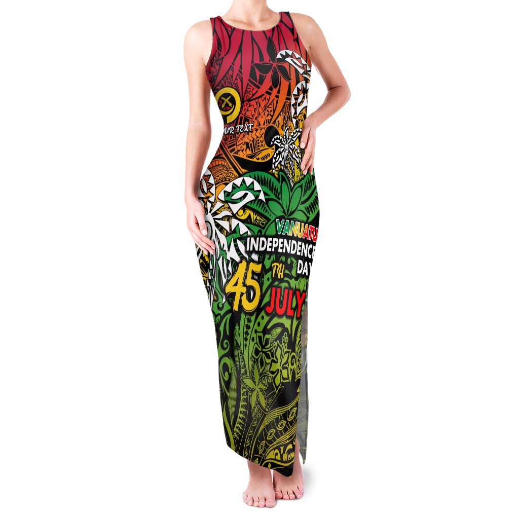 Personalized Vanuatu 45th Independence Anniversary Family Matching Tank Maxi Dress and Hawaiian Shirt Melanesian Pattern Reggae - Polynesian Pride