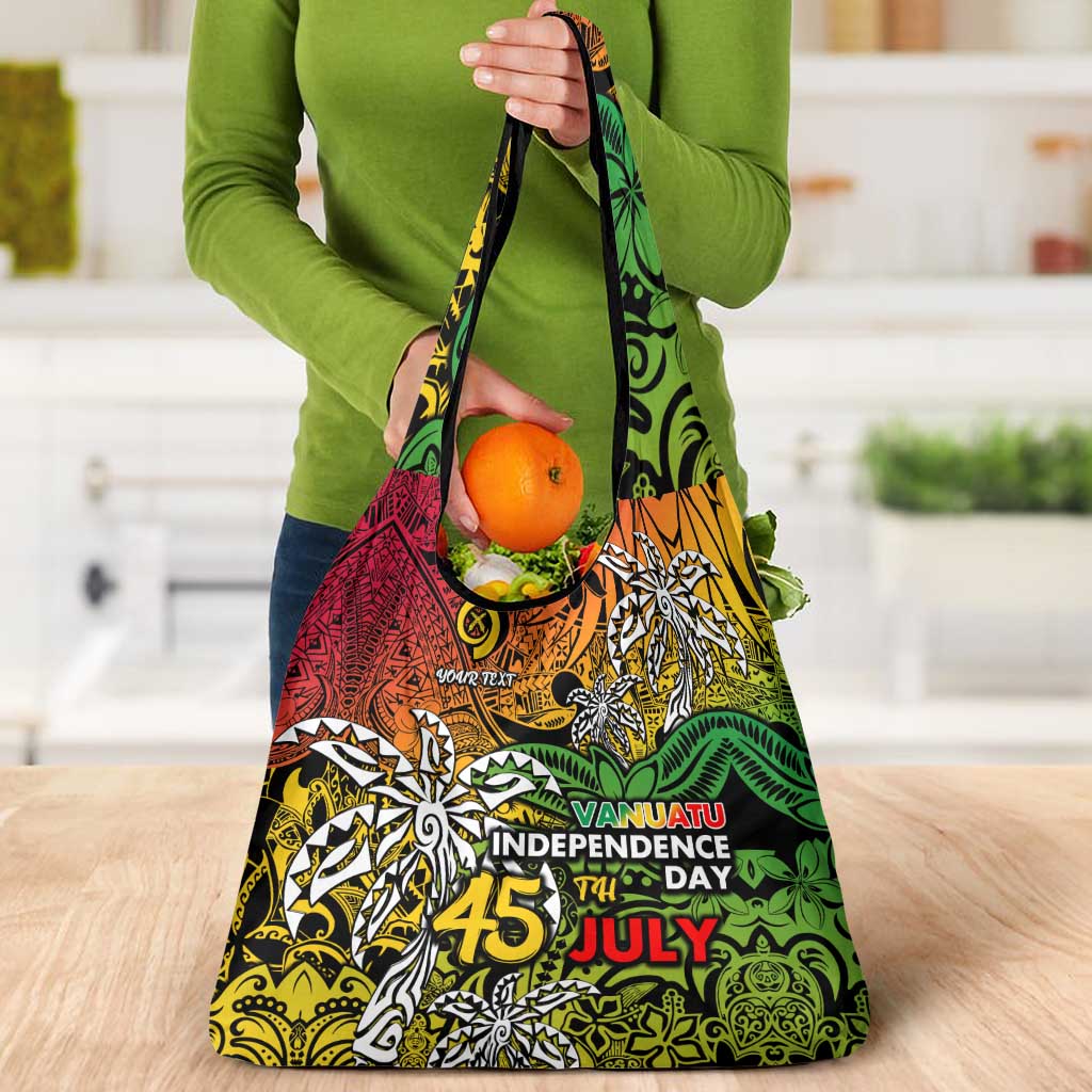 Personalized Vanuatu 45th Independence Anniversary Grocery Bag Melanesian Pattern Reggae - Polynesian Pride