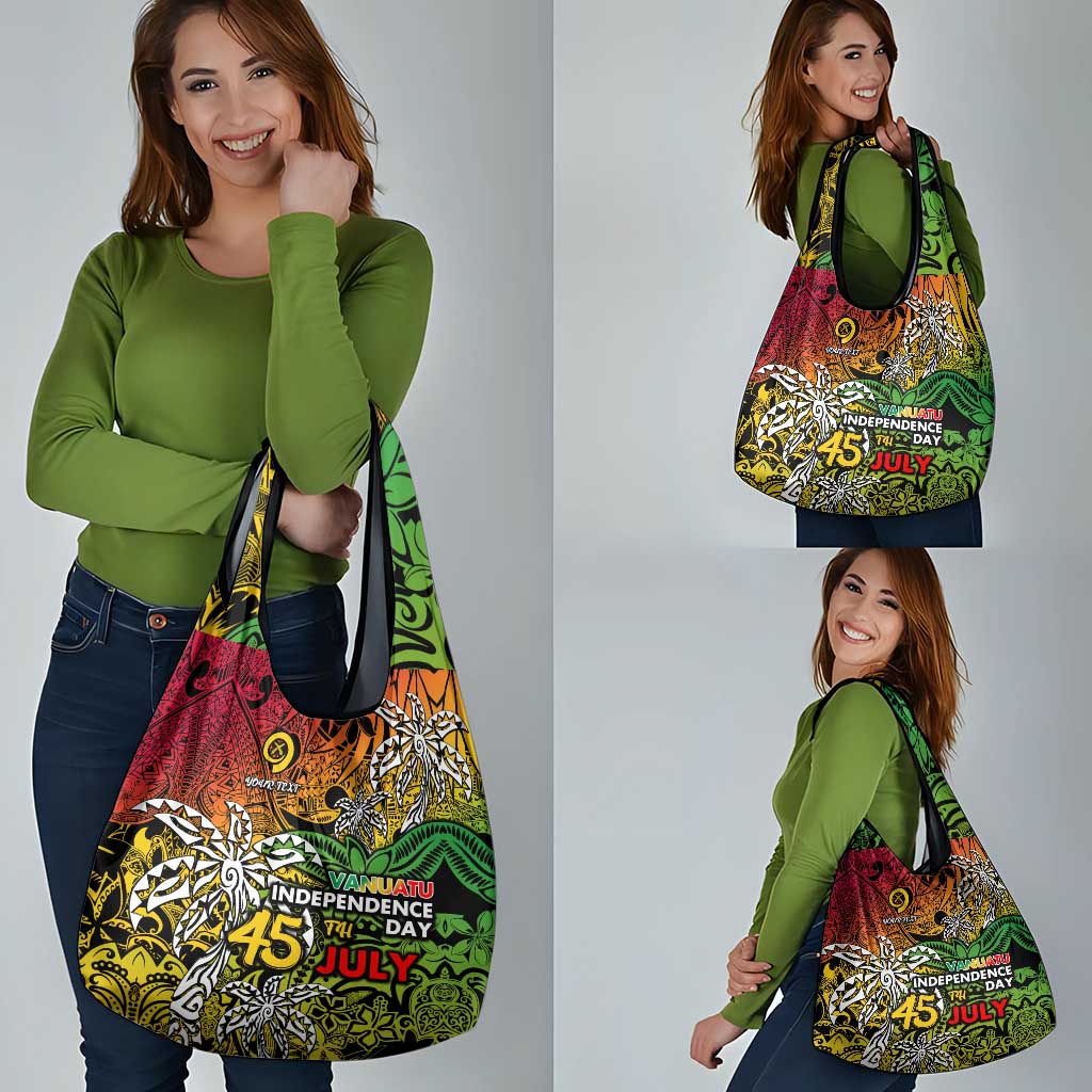 Personalized Vanuatu 45th Independence Anniversary Grocery Bag Melanesian Pattern Reggae - Polynesian Pride