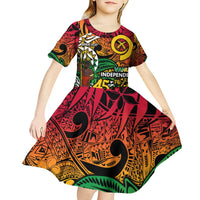 Personalized Vanuatu 45th Independence Anniversary Kid Short Sleeve Dress Melanesian Pattern Reggae - Polynesian Pride