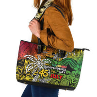 Personalized Vanuatu 45th Independence Anniversary Leather Tote Bag Melanesian Pattern Reggae - Polynesian Pride