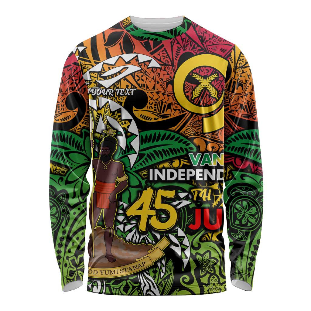 Personalized Vanuatu 45th Independence Anniversary Long Sleeve Shirt Melanesian Pattern Reggae - Polynesian Pride