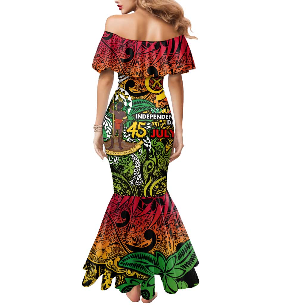 Personalized Vanuatu 45th Independence Anniversary Mermaid Dress Melanesian Pattern Reggae - Polynesian Pride