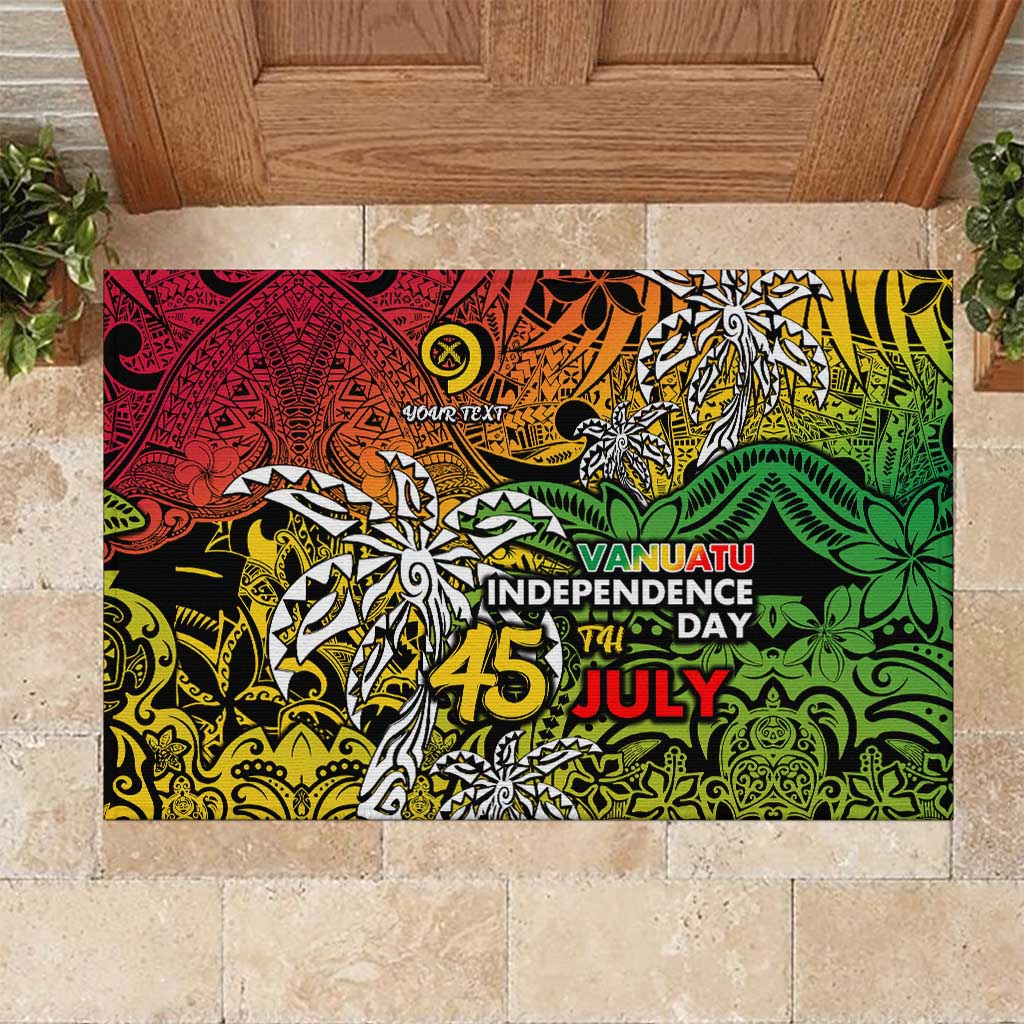 Personalized Vanuatu 45th Independence Anniversary Rubber Doormat Melanesian Pattern Reggae - Polynesian Pride