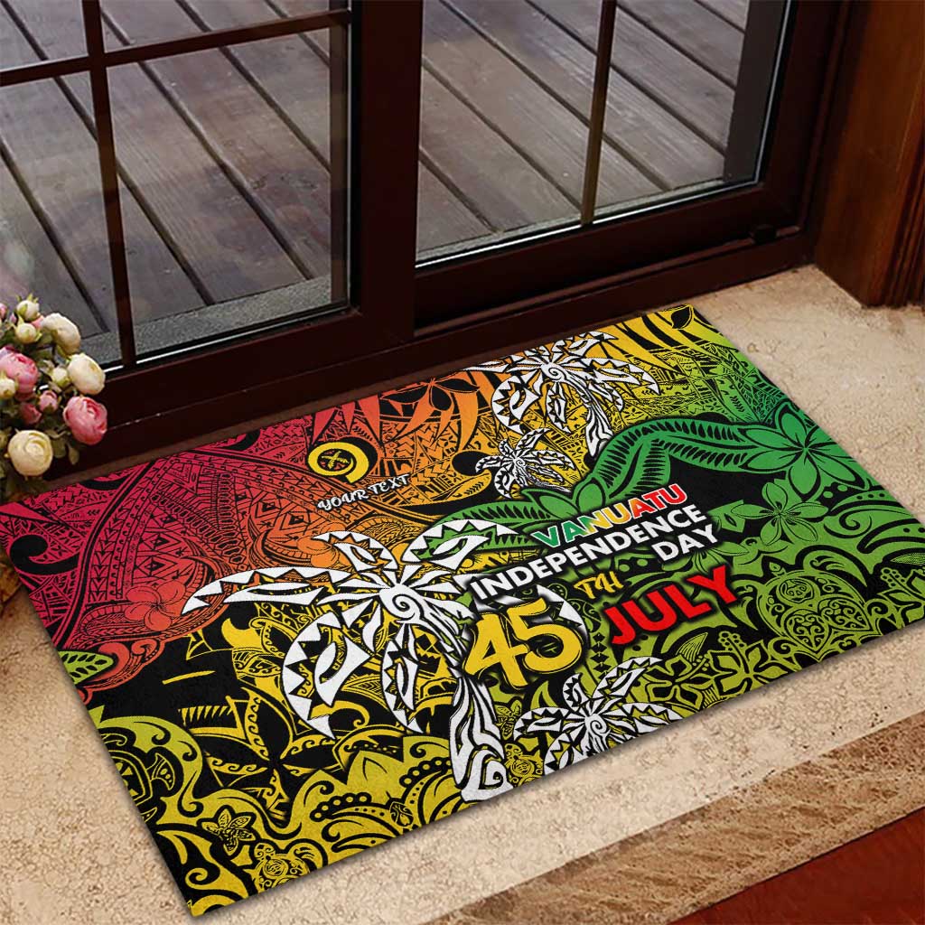 Personalized Vanuatu 45th Independence Anniversary Rubber Doormat Melanesian Pattern Reggae - Polynesian Pride