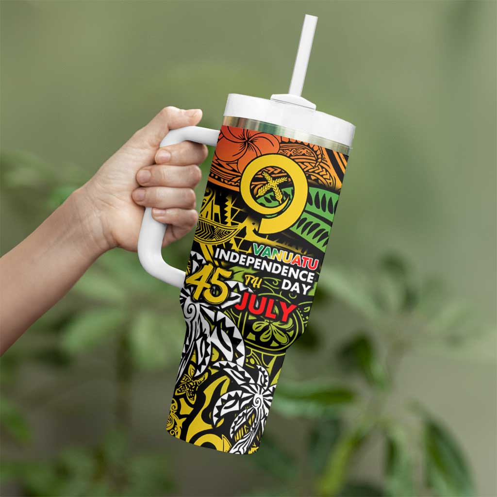 Vanuatu 45th Independence Anniversary Tumbler With Handle Melanesian Pattern Reggae DT02 - Polynesian Pride