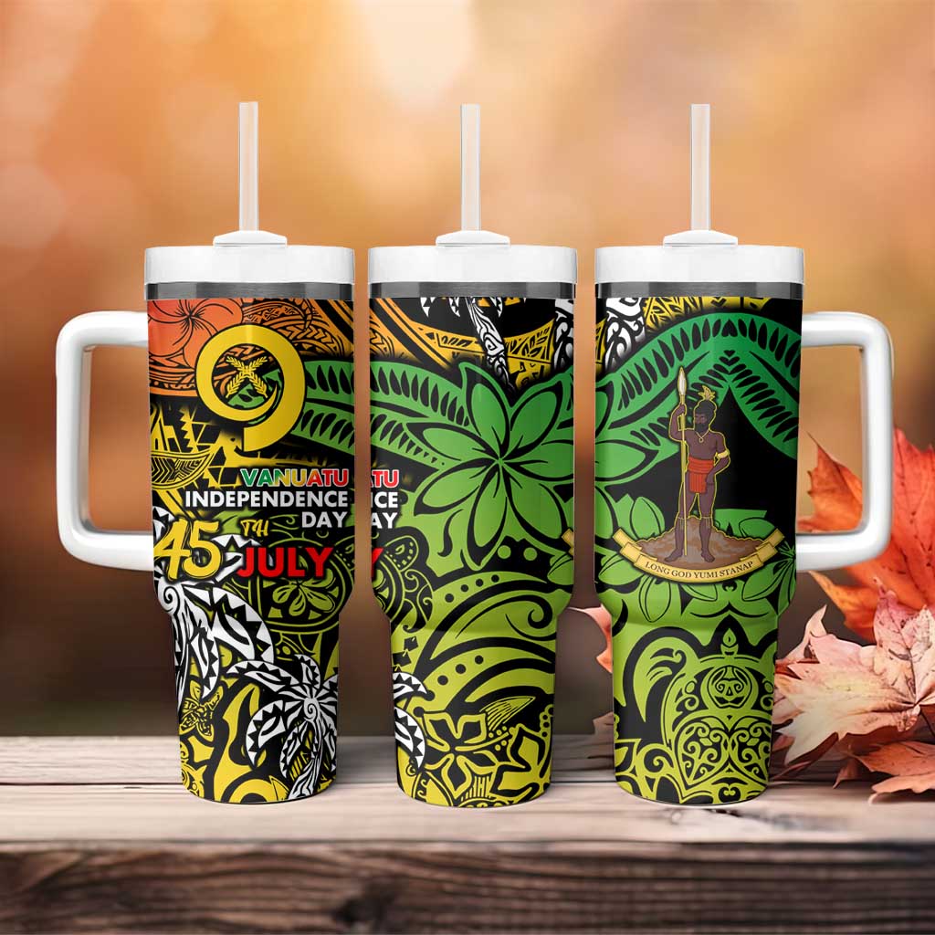Vanuatu 45th Independence Anniversary Tumbler With Handle Melanesian Pattern Reggae DT02 - Polynesian Pride