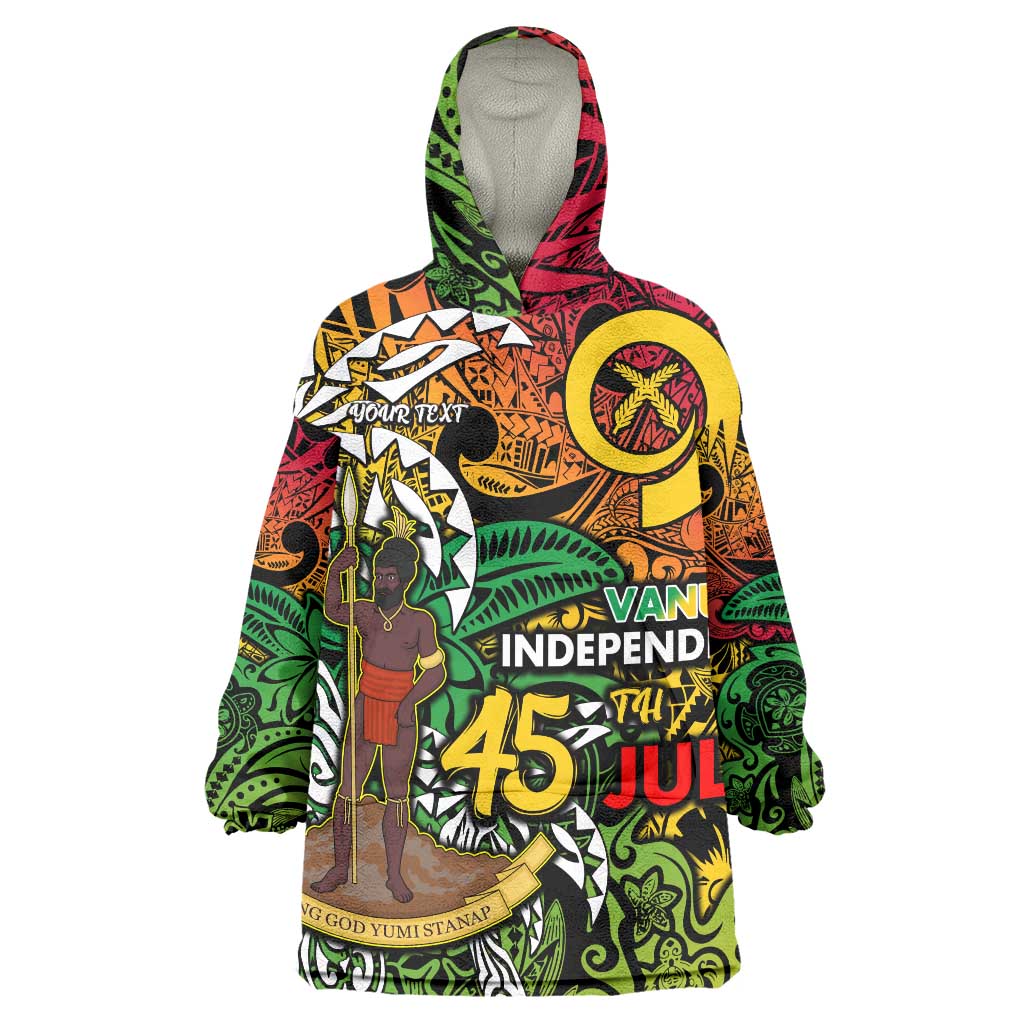 Personalized Vanuatu 45th Independence Anniversary Wearable Blanket Hoodie Melanesian Pattern Reggae - Polynesian Pride