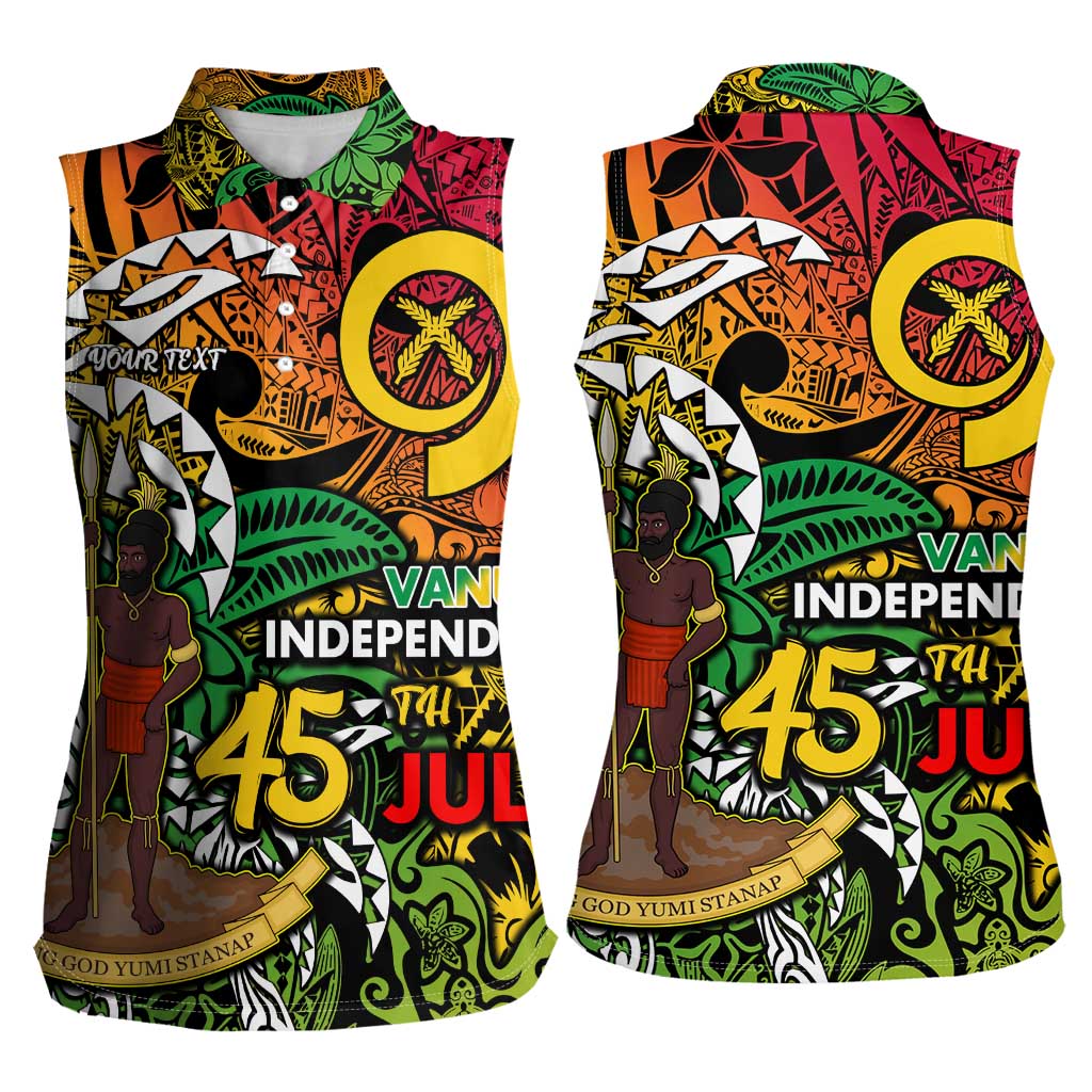 Personalized Vanuatu 45th Independence Anniversary Women Sleeveless Polo Shirt Melanesian Pattern Reggae - Polynesian Pride
