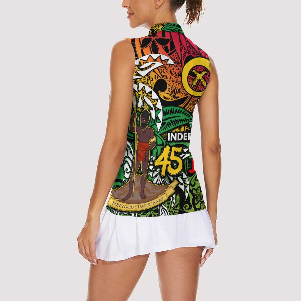 Personalized Vanuatu 45th Independence Anniversary Women Sleeveless Polo Shirt Melanesian Pattern Reggae - Polynesian Pride