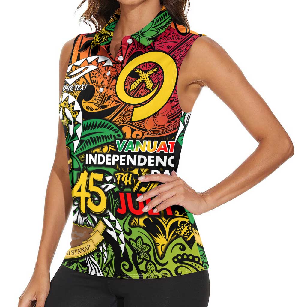 Personalized Vanuatu 45th Independence Anniversary Women Sleeveless Polo Shirt Melanesian Pattern Reggae - Polynesian Pride
