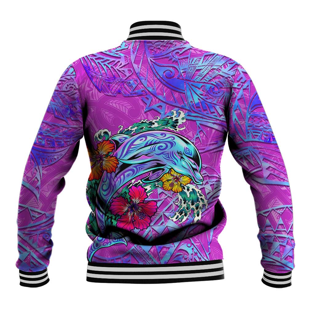 Dolphin Polynesia Baseball Jacket Hibiscus Tropical Wave - Purple Vibes DT02 - Polynesian Pride