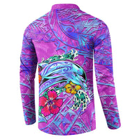 Dolphin Polynesia Button Sweatshirt Hibiscus Tropical Wave - Purple Vibes DT02 - Polynesian Pride