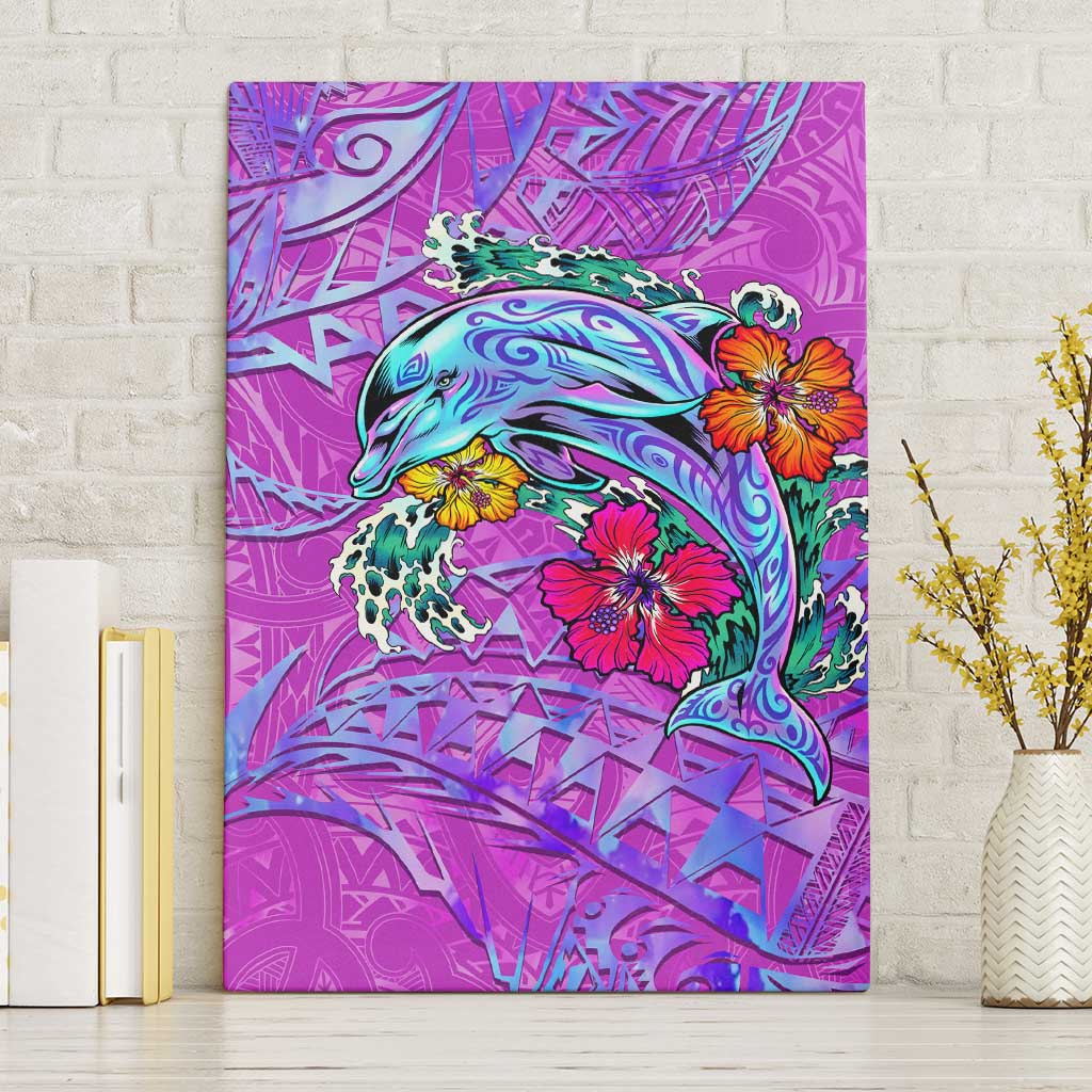 Dolphin Polynesia Canvas Wall Art Hibiscus Tropical Wave - Purple Vibes