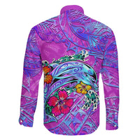 Personalized Dolphin Polynesia Family Matching Long Sleeve Bodycon Dress and Hawaiian Shirt Hibiscus Tropical Wave - Purple Vibes