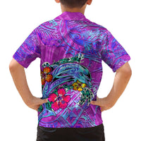 Personalized Dolphin Polynesia Family Matching Off The Shoulder Long Sleeve Dress and Hawaiian Shirt Hibiscus Tropical Wave - Purple Vibes