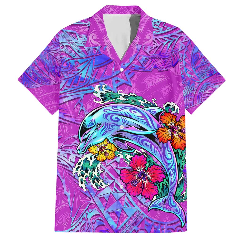 Personalized Dolphin Polynesia Hawaiian Shirt Hibiscus Tropical Wave - Purple Vibes