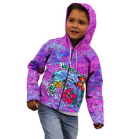 Personalized Dolphin Polynesia Kid Hoodie Hibiscus Tropical Wave - Purple Vibes