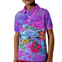 Dolphin Polynesia Kid Polo Shirt Hibiscus Tropical Wave - Purple Vibes DT02 Kid Purple - Polynesian Pride