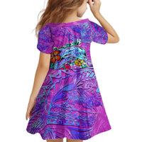 Dolphin Polynesia Kid Short Sleeve Dress Hibiscus Tropical Wave - Purple Vibes DT02 - Polynesian Pride