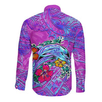 Dolphin Polynesia Long Sleeve Button Shirt Hibiscus Tropical Wave - Purple Vibes DT02 - Polynesian Pride