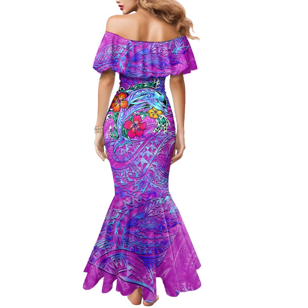 Dolphin Polynesia Mermaid Dress Hibiscus Tropical Wave - Purple Vibes DT02 - Polynesian Pride