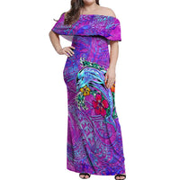 Dolphin Polynesia Off Shoulder Maxi Dress Hibiscus Tropical Wave - Purple Vibes DT02 Women Purple - Polynesian Pride