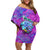 Personalized Dolphin Polynesia Off Shoulder Short Dress Hibiscus Tropical Wave - Purple Vibes