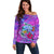 Personalized Dolphin Polynesia Off Shoulder Sweater Hibiscus Tropical Wave - Purple Vibes