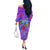 Personalized Dolphin Polynesia Off The Shoulder Long Sleeve Dress Hibiscus Tropical Wave - Purple Vibes