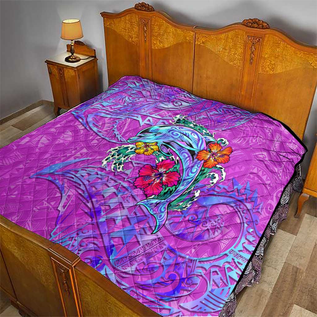 Dolphin Polynesia Quilt Hibiscus Tropical Wave - Purple Vibes DT02 - Polynesian Pride
