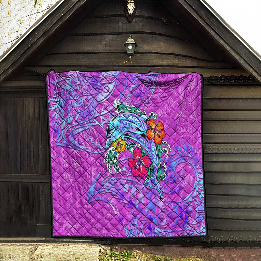 Dolphin Polynesia Quilt Hibiscus Tropical Wave - Purple Vibes DT02 - Polynesian Pride