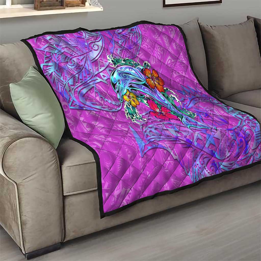 Dolphin Polynesia Quilt Hibiscus Tropical Wave - Purple Vibes DT02 - Polynesian Pride