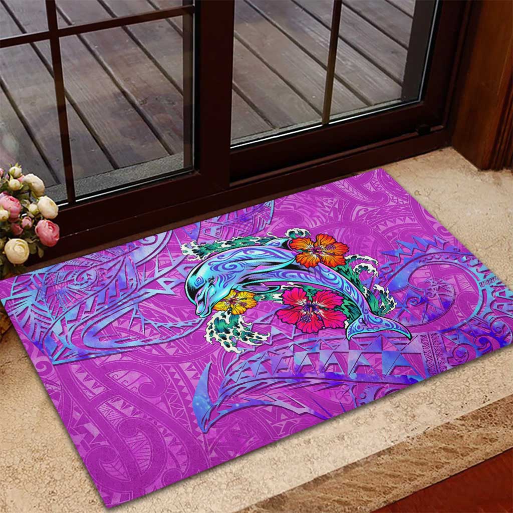 Dolphin Polynesia Rubber Doormat Hibiscus Tropical Wave - Purple Vibes DT02 - Polynesian Pride