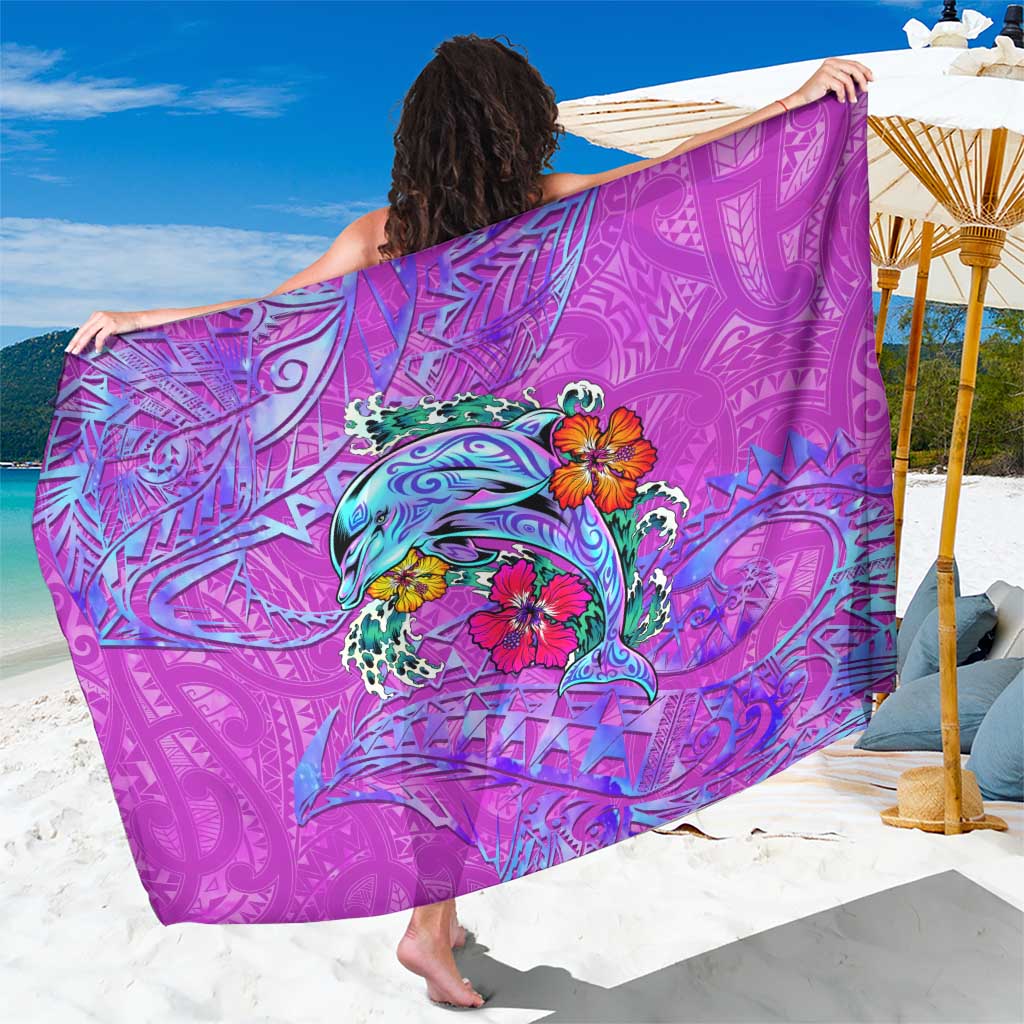 Dolphin Polynesia Sarong Hibiscus Tropical Wave - Purple Vibes