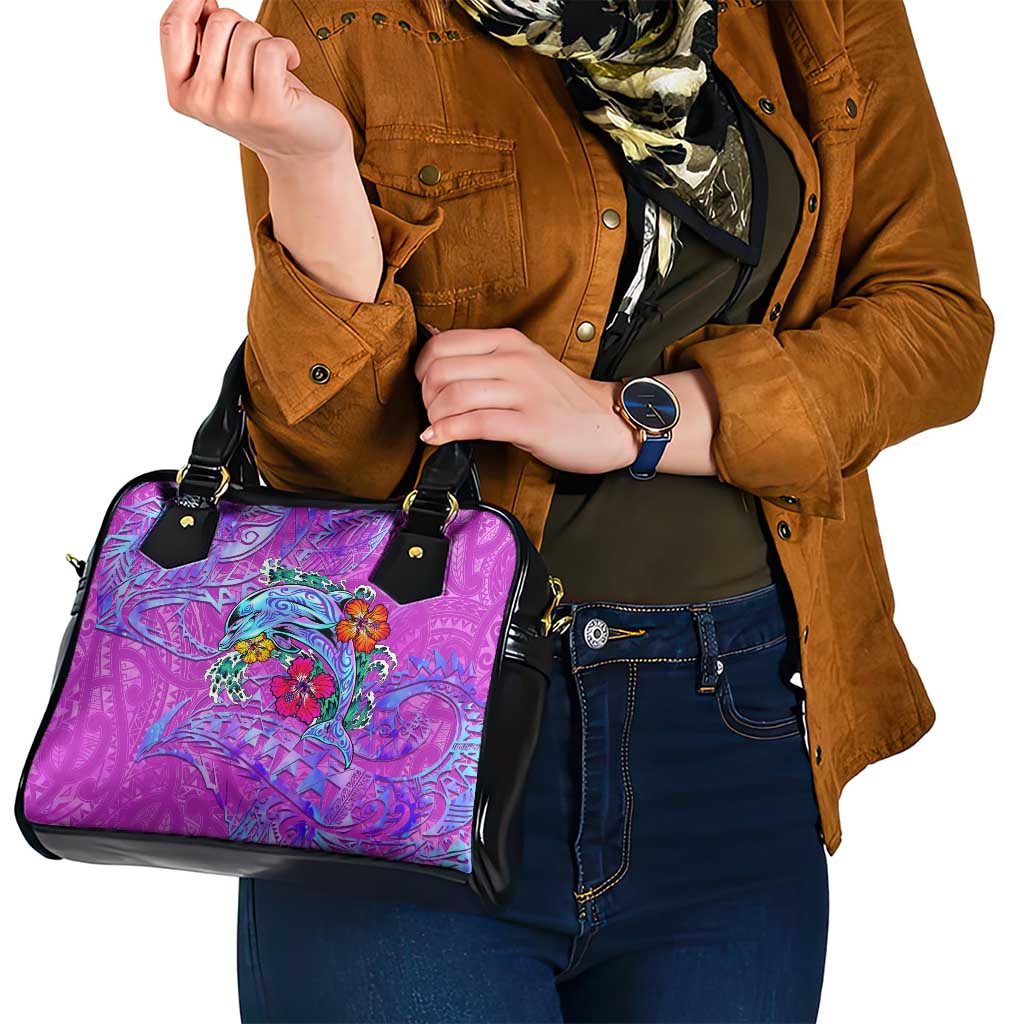 Dolphin Polynesia Shoulder Handbag Hibiscus Tropical Wave - Purple Vibes