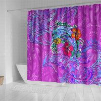 Dolphin Polynesia Shower Curtain Hibiscus Tropical Wave - Purple Vibes DT02 - Polynesian Pride