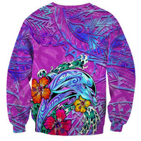 Personalized Dolphin Polynesia Sweatshirt Hibiscus Tropical Wave - Purple Vibes