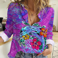 Dolphin Polynesia Women Casual Shirt Hibiscus Tropical Wave - Purple Vibes DT02 Female Purple - Polynesian Pride