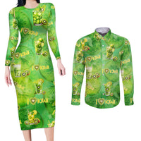 I Love Kiwi Couples Matching Long Sleeve Bodycon Dress and Long Sleeve Button Shirt New Zealand Kiwi Fruit Summer Cocktail