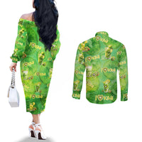 I Love Kiwi Couples Matching Off The Shoulder Long Sleeve Dress and Long Sleeve Button Shirt New Zealand Kiwi Fruit Summer Cocktail