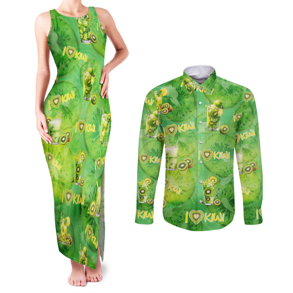 I Love Kiwi Couples Matching Tank Maxi Dress and Long Sleeve Button Shirt New Zealand Kiwi Fruit Summer Cocktail