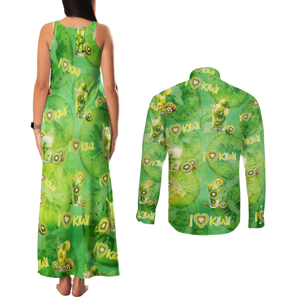 I Love Kiwi Couples Matching Tank Maxi Dress and Long Sleeve Button Shirt New Zealand Kiwi Fruit Summer Cocktail