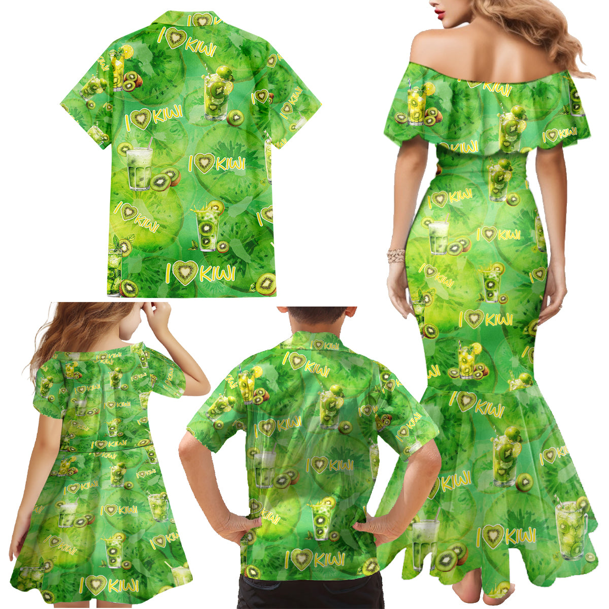 I Love Kiwi Family Matching Mermaid Dress and Hawaiian Shirt New Zealand Kiwi Fruit Summer Cocktail DT02 - Polynesian Pride