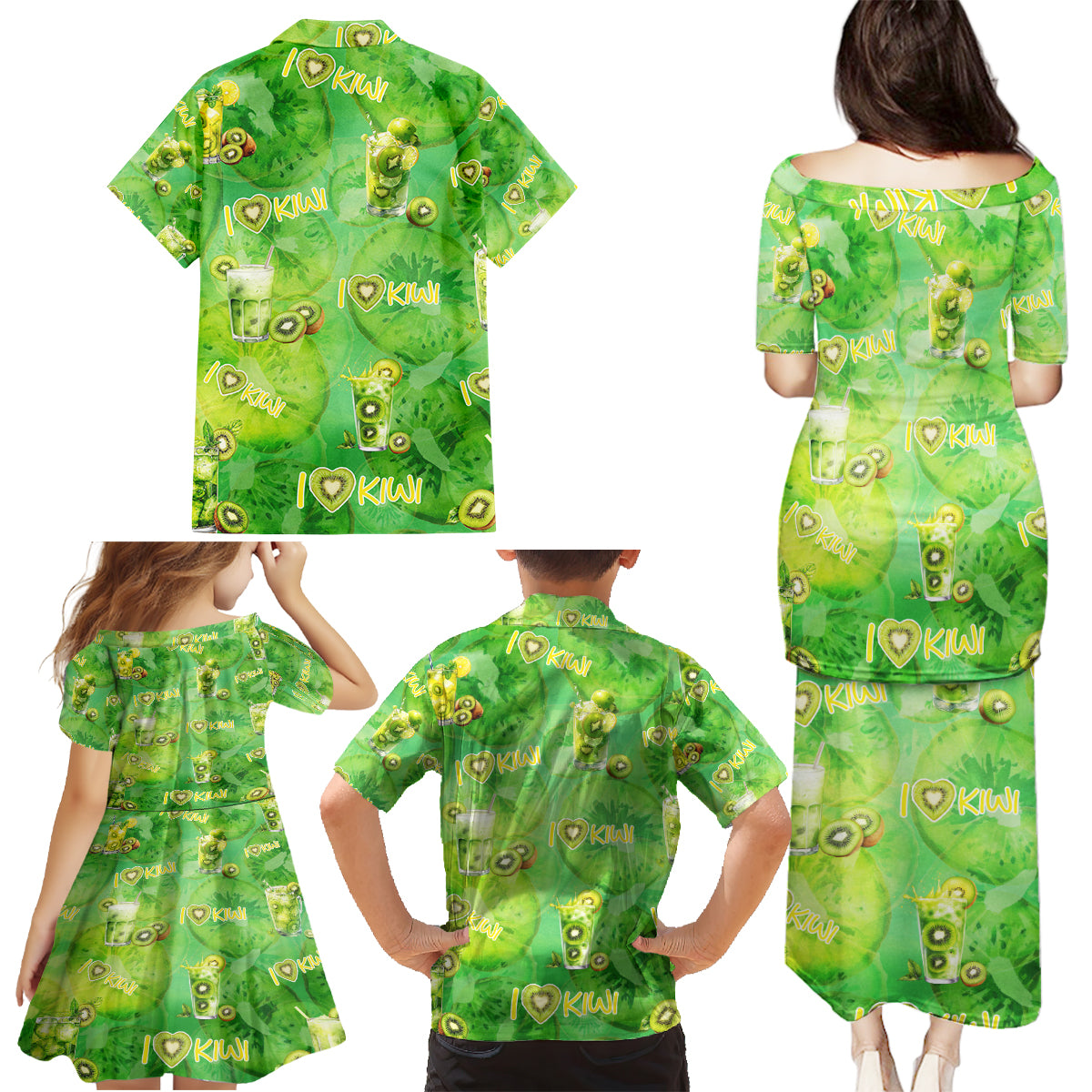 I Love Kiwi Family Matching Puletasi and Hawaiian Shirt New Zealand Kiwi Fruit Summer Cocktail DT02 - Polynesian Pride